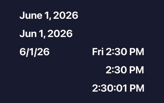 Date and time format options — 9 customizable formats